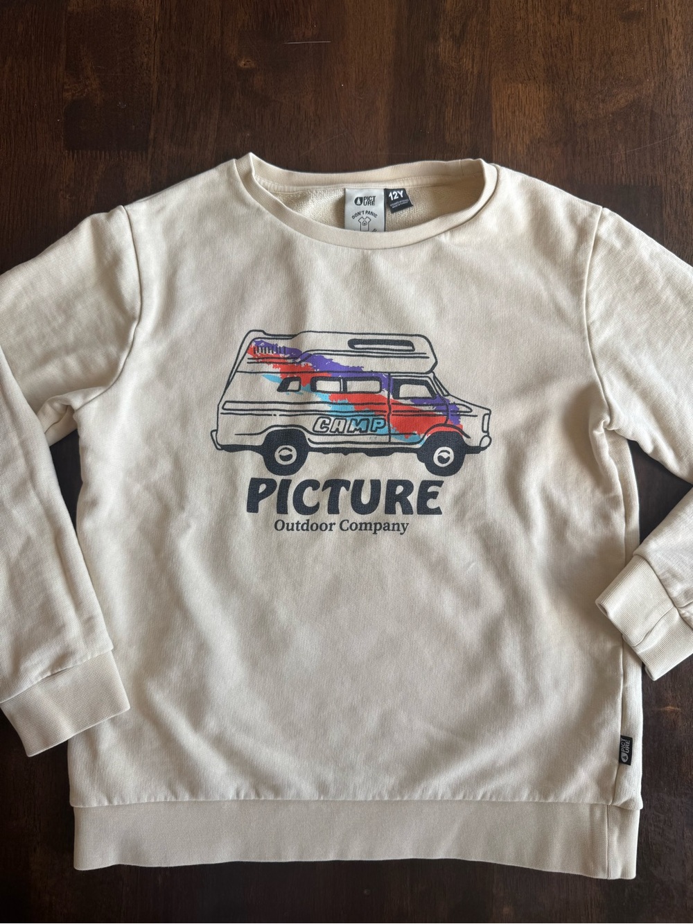 Picture Organic big Kids size 12Y Cream Graphic van life Sweatshirt